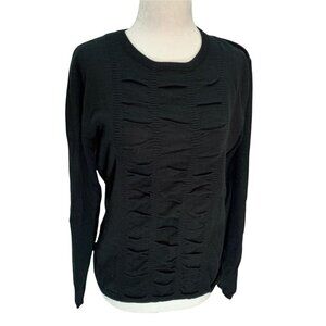 FIELDS🖤BLACK Crew Neck Black Lightweight Sweater Ruching Detail on Fron…